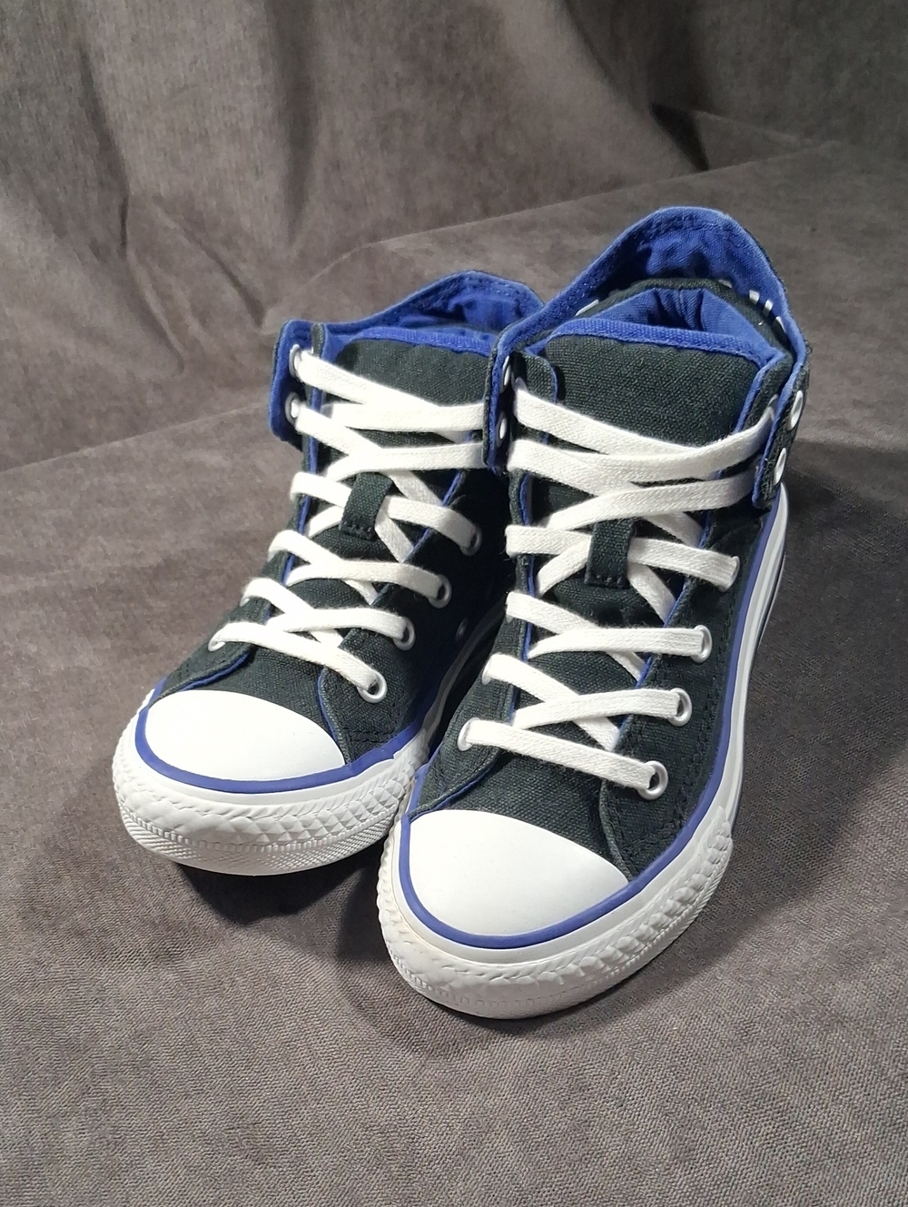 Converse Chuck Taylor All Star Black Royal Blue Fold Down Sneakers VG- US 13